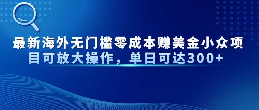 最新海外无门槛美金小众项目可放大操作，单日可达300+网创吧-网创项目资源站-副业项目-创业项目-搞钱项目网创吧