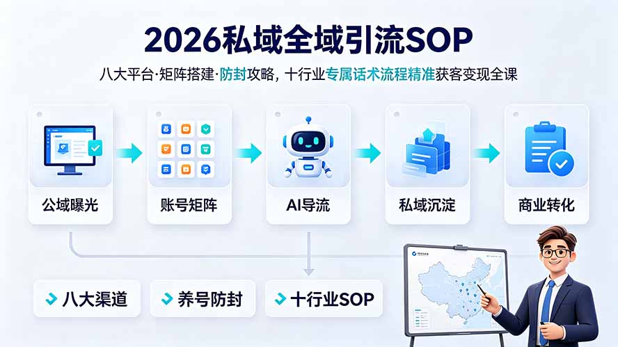 (19248期) 2026私域全域引流SOP|八大平台·矩阵搭建·防封攻略,十行业专属话术流程精准获客变现全课