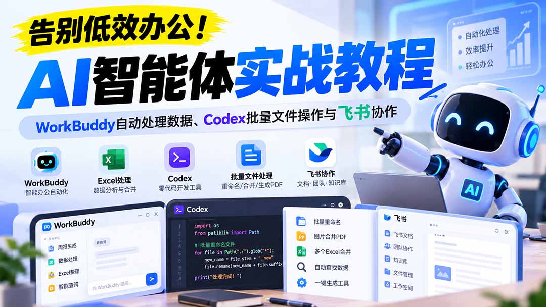 （21193期）【无水印】告别低效办公！《AI智能体实战教程》WorkBuddy自动处理数据、Codex批量文件操作与飞书协作-网创项目资源站-副业项目_创业项目_搞钱项目_网创项目资源平台