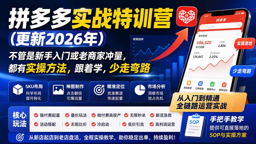 （20553期）拼多多实战特训营(更新0920)：不管是新手入门或老商家冲量，都有实操方法，跟着学，少走弯路网创吧-网创项目资源站-副业项目-创业项目-搞钱项目网创吧