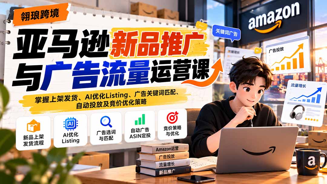 (21036期)亚马逊新品推广与广告流量运营课:掌握上架发货、AI优化Listing、广告关键词匹配、自动投放及竞价优化策略-网创项目资源站-副业项目_创业项目_搞钱项目_网创项目资源平台