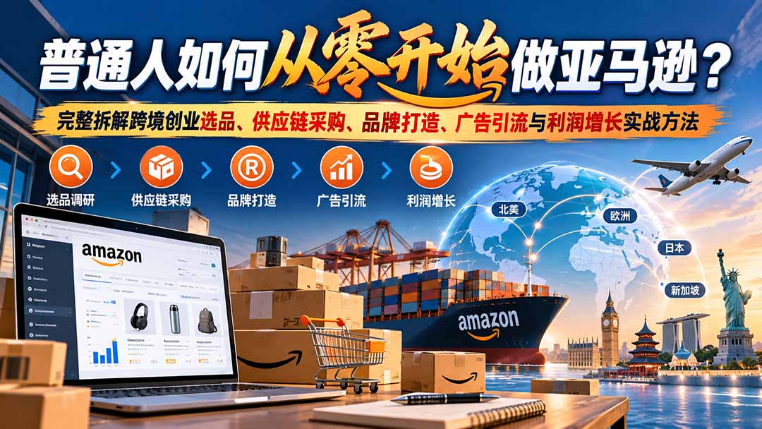 (20953期)普通人如何从零开始做亚马逊?完整拆解跨境创业选品、供应链采购、品牌打造、广告引流与利润增长实战方法-网创项目资源站-副业项目_创业项目_搞钱项目_网创项目资源平台