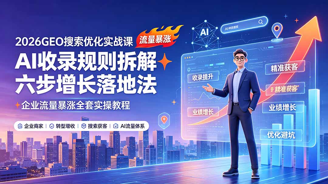 (19333期)2026GEO搜索优化实战课:AI收录规则拆解|六步增长落地法|企业流量暴涨全套实操教程