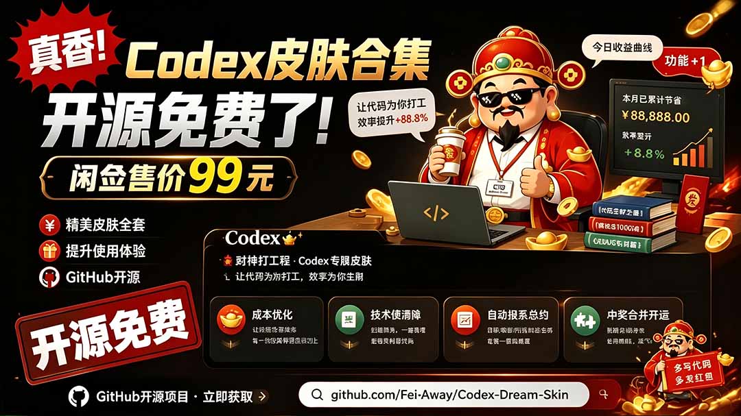 (19432期)闲鱼售卖99元的Codex皮肤包,GitHub 免费开源了!让你的codex变成精美界面 Codex Dream Skin网创吧-网创项目资源站-副业项目-创业项目-搞钱项目网创吧