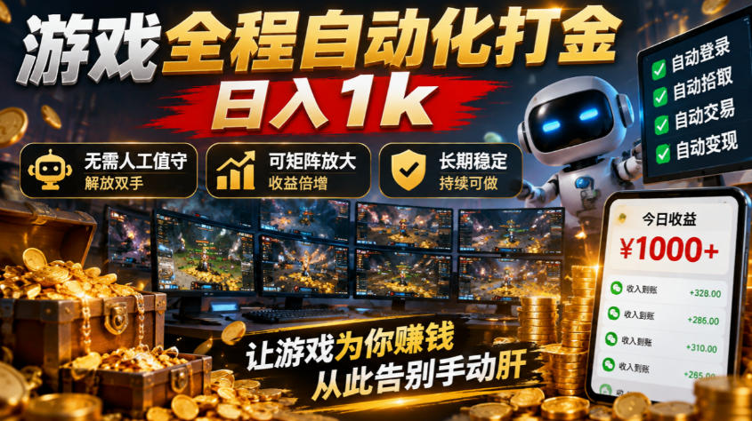 （21119期）游戏全程自动化打金，日入1k，无需人工值守，解放双手，可矩阵放大，长期稳定！-网创项目资源站-副业项目_创业项目_搞钱项目_网创项目资源平台