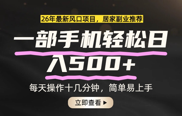 (17680期)26年居家副业首选,一部手机轻松日入500+,长期稳定可做