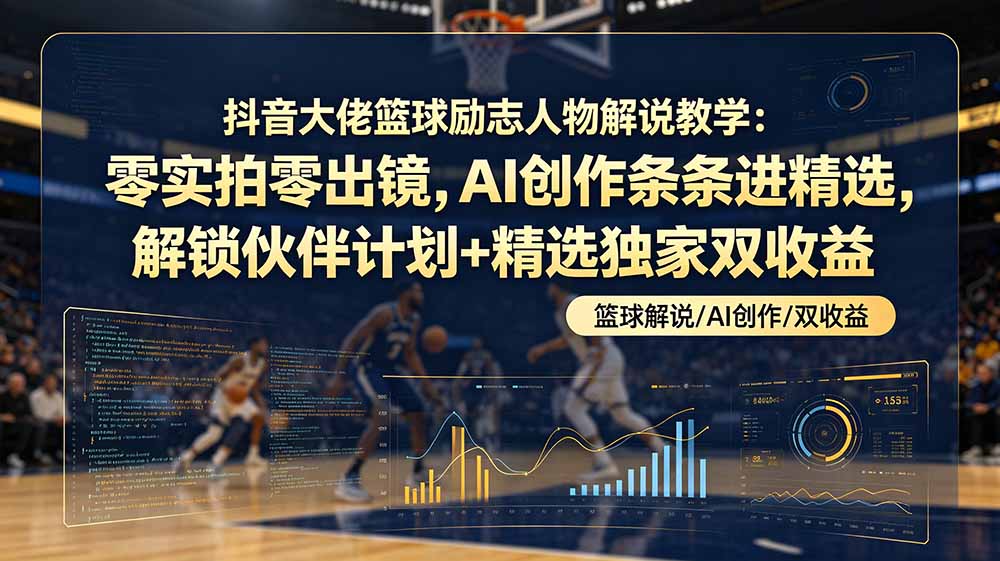 (19048期)抖音大佬篮球励志人物解说教学:零实拍零出镜,AI创作条条进精选,解锁伙伴计划+精选独家双收益网创吧-网创项目资源站-副业项目-创业项目-搞钱项目网创吧
