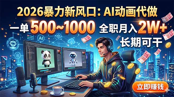 (18993期)2026暴力新风口:AI动画代做,一单500~1000,全职月入2W+,长期可干