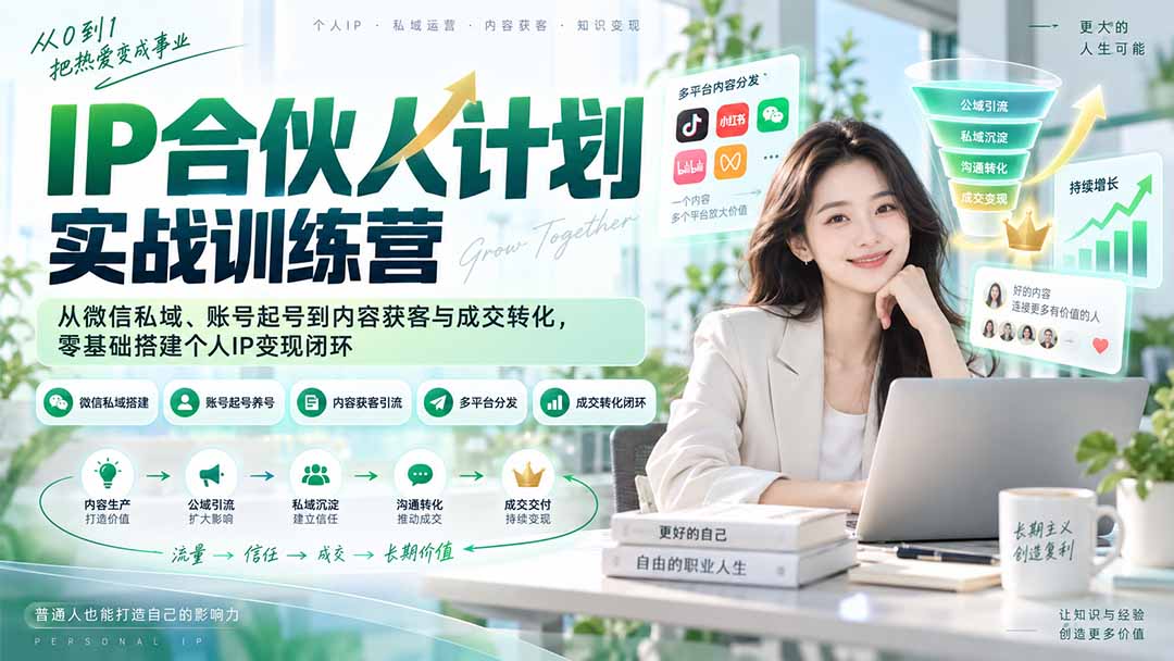 (20321期)IP合伙人计划实战训练营-更新:从微信私域、账号起号到内容获客与成交转化,零基础搭建个人IP变现闭环网创吧-网创项目资源站-副业项目-创业项目-搞钱项目网创吧