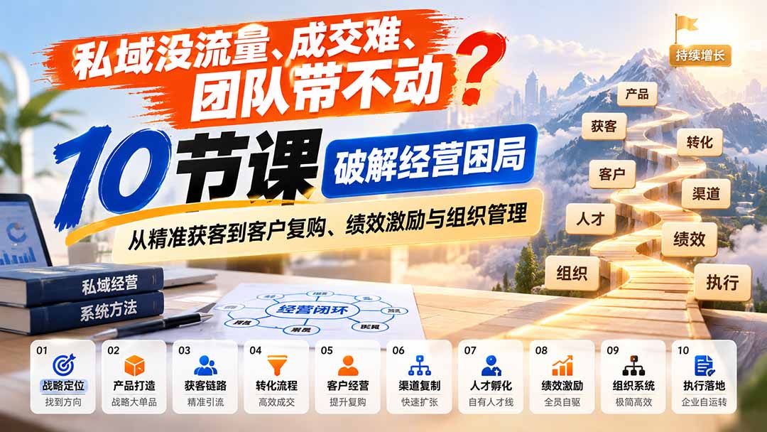 （20987期）私域没流量、成交难、团队带不动？10节课破解经营困局，从精准获客到客户复购、绩效激励与组织管理-更新1016-网创项目资源站-副业项目_创业项目_搞钱项目_网创项目资源平台