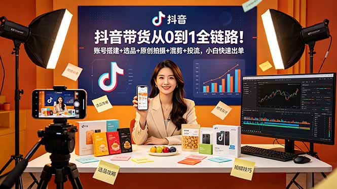 (18963期)抖音带货从0到1全链路!账号搭建+选品+原创拍摄+混剪+投流,小白快速出单
