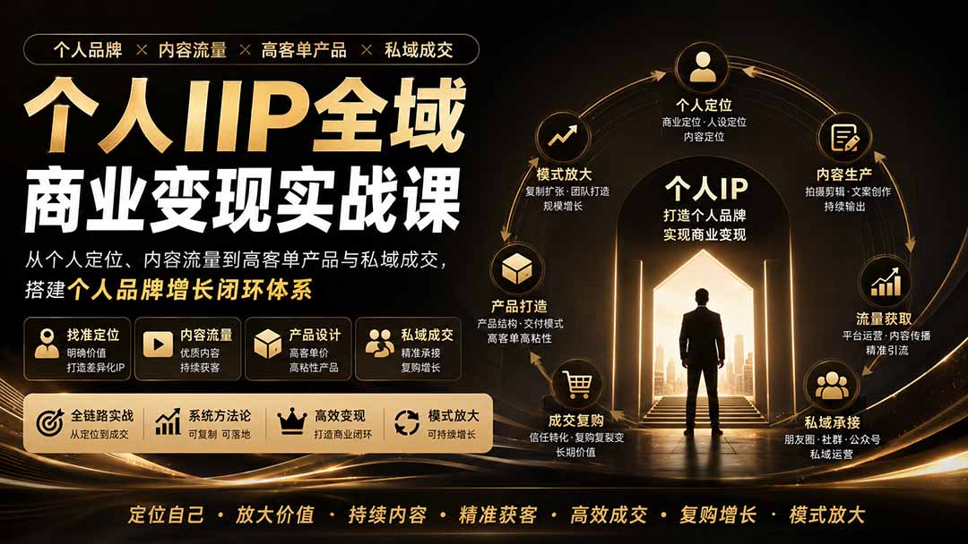 （20024期）个人IP全域商业变现实战课 (无水印)：从个人定位、内容流量到高客单产品与私域成交，搭建个人品牌增长闭环体系网创吧-网创项目资源站-副业项目-创业项目-搞钱项目网创吧