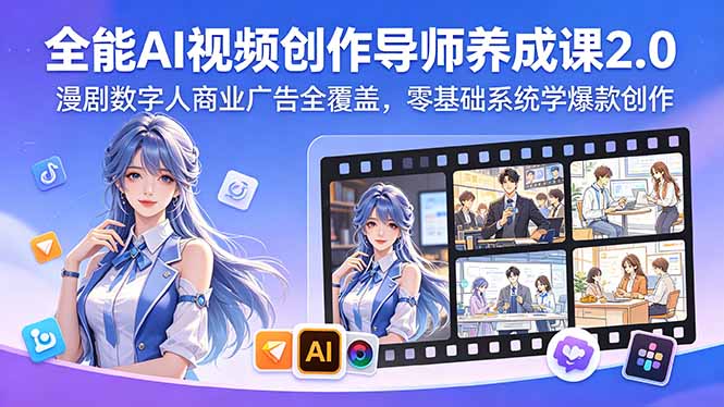 (18505期)全能AI视频创作导师养成课2.0,漫剧数字人商业广告全覆盖,零基础系统学爆款创作