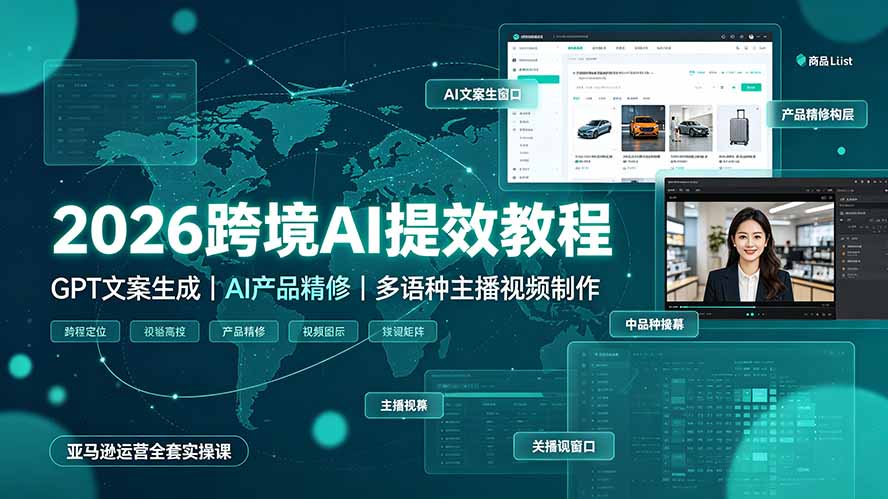 (19286期)2026跨境AI提效教程·GPT文案生成|AI产品精修|多语种主播视频制作,亚马逊运营全套实操课