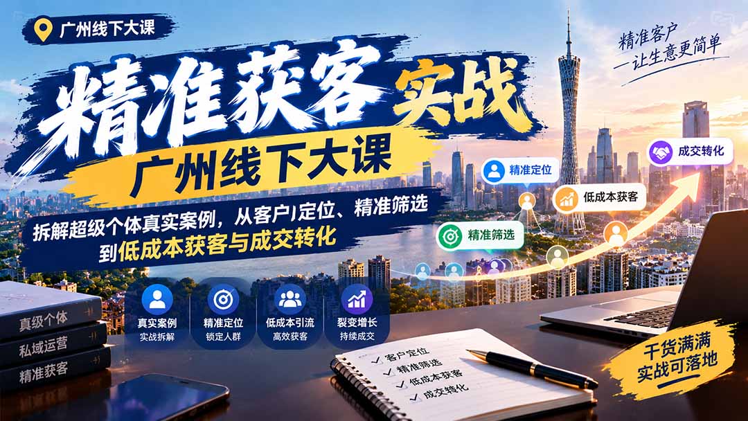 (20820期)精准获客实战广州线下大课:拆解超级个体真实案例,从客户定位、精准筛选到低成本获客与成交转化网创库-网创项目资源站-副业项目-创业项目-搞钱项目网创吧