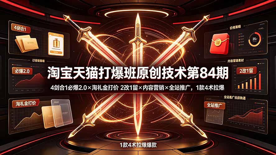 （19428期） 淘宝天猫打爆班原创技术第84期：4剑合1必爆2.0×淘礼金打价×2改1留×内容营销×全站推广，1款4术拉爆网创吧-网创项目资源站-副业项目-创业项目-搞钱项目网创吧