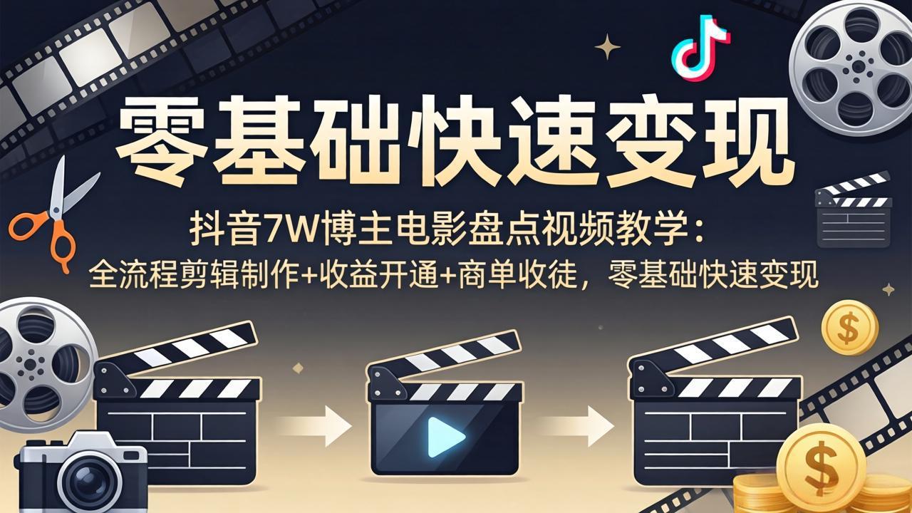 (18032期)抖音7W博主电影盘点视频教学:全流程剪辑制作+收益开通+商单收徒,零基础快速变现