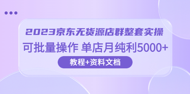 (6223期)2023京东-无货源店群整套实操 可批量操作 单店月纯利5000+63节课+资料文档
