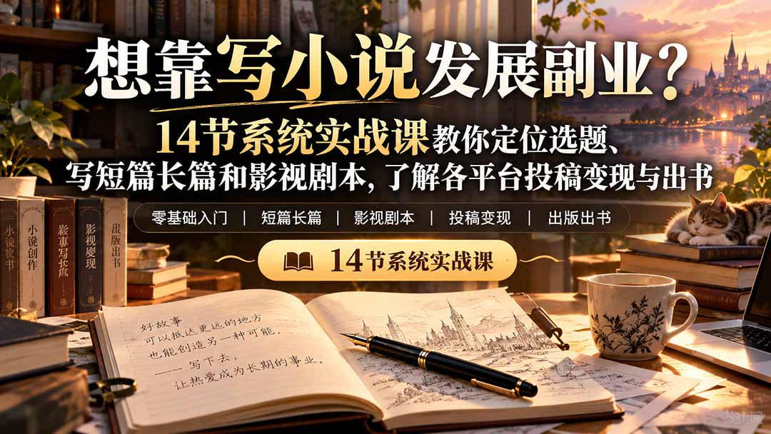(21031期)【无水印】想靠写小说发展副业?14节系统实战课教你定位选题、写短篇长篇和影视剧本,了解各平台投稿变现与出书-网创项目资源站-副业项目_创业项目_搞钱项目_网创项目资源平台