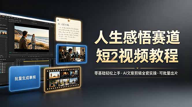 (19115期)人生感悟赛道短视频教程,零基础轻松上手,AI文案剪辑全套实操可批量出片