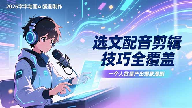 （17477期）2026字字动画AI漫剧制作-1期，选文配音剪辑技巧全覆盖，一个人就能批量产出爆款漫剧网创库-网创项目资源站-副业项目-创业项目-搞钱项目网创吧