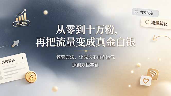 （19198期）从零到十万粉，再把流量变成真金白银——这套方法，让成长不再靠运气【原创双语字幕】网创吧-网创项目资源站-副业项目-创业项目-搞钱项目网创吧