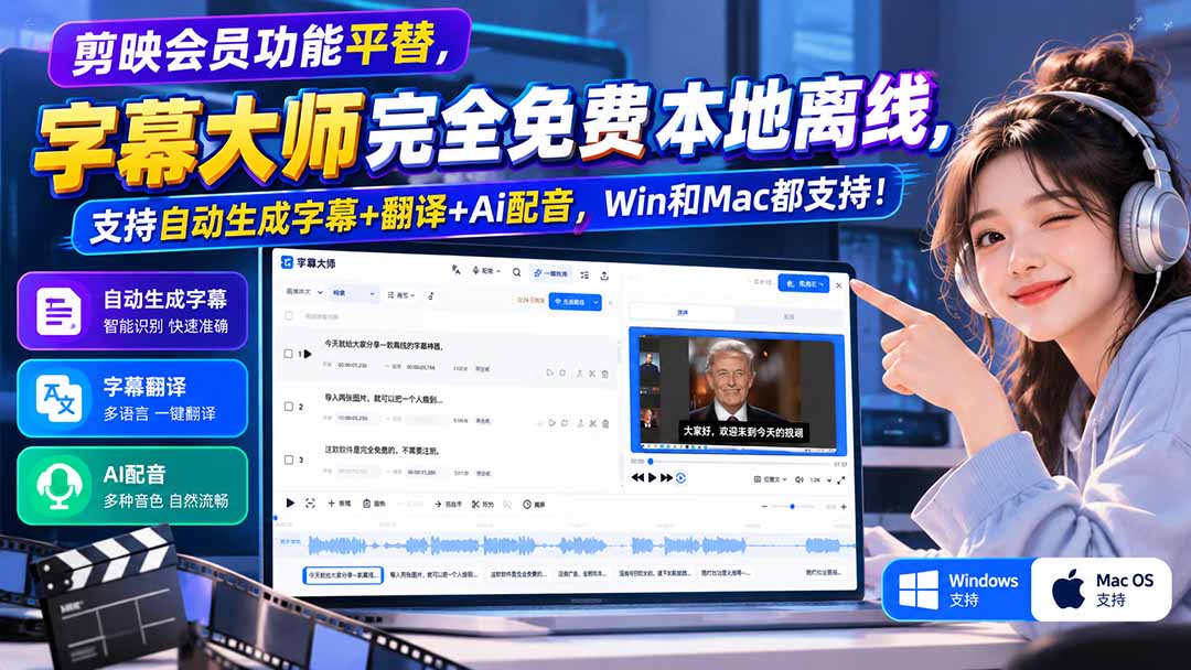 （20902期）剪映会员功能平替，字幕大师完全免费本地离线，支持自动生成字幕+翻译+Ai配音，Win和Mac都支持！-网创项目资源站-副业项目_创业项目_搞钱项目_网创项目资源平台