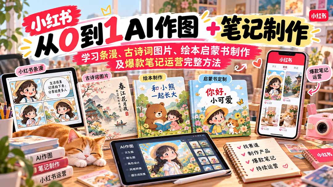 （20655期）2026小红书AI内容创作从0到1：学习条漫、古诗词图片、绘本启蒙书制作及爆款笔记运营完整方法网创吧-网创项目资源站-副业项目-创业项目-搞钱项目网创吧