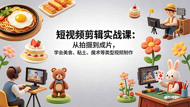 （18375期）短视频剪辑实战课：从拍摄到成片，学会美食、粘土、魔术等类型视频制作网创吧-网创项目资源站-副业项目-创业项目-搞钱项目网创吧
