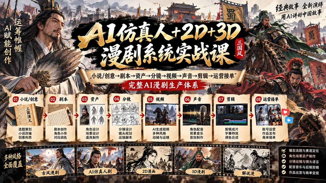 (20685期)AI仿真人+2D+3D漫剧系统实战课:小说/创意→剧本→资产→分镜→视频→声音→剪辑→运营接单,完整AI漫剧生产体系网创吧-网创项目资源站-副业项目-创业项目-搞钱项目网创吧