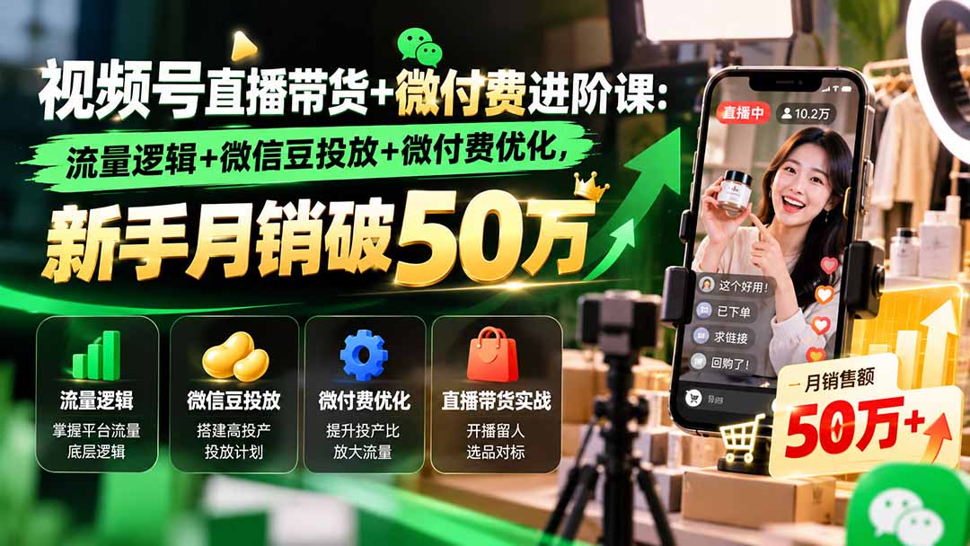 (20886期)视频号直播带货+微付费进阶课-更新1010:流量逻辑+微信豆投放+微付费优化,新手月销破50万-网创项目资源站-副业项目_创业项目_搞钱项目_网创项目资源平台