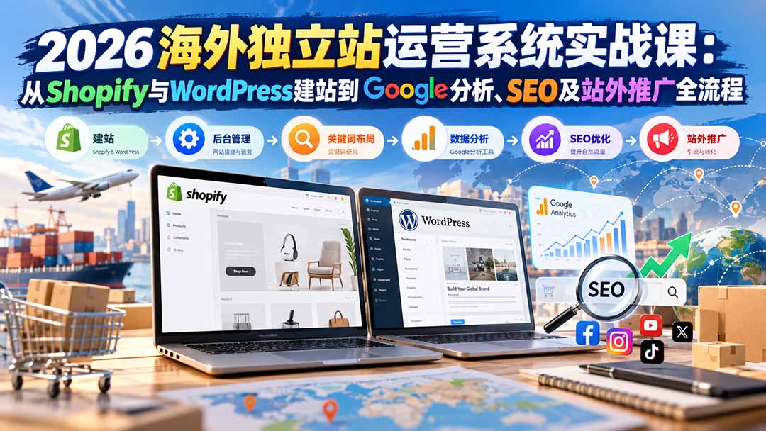 (20689期)2026海外独立站运营系统实战课:从Shopify与WordPress建站到Google分析、SEO及站外推广全流程网创库-网创项目资源站-副业项目-创业项目-搞钱项目网创吧