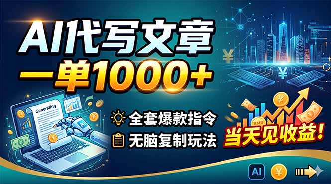 (18575期)AI代写文章,一单1000+,全套爆款指令+无脑复制玩法,当天见收益!网创吧-网创项目资源站-副业项目-创业项目-搞钱项目网创吧