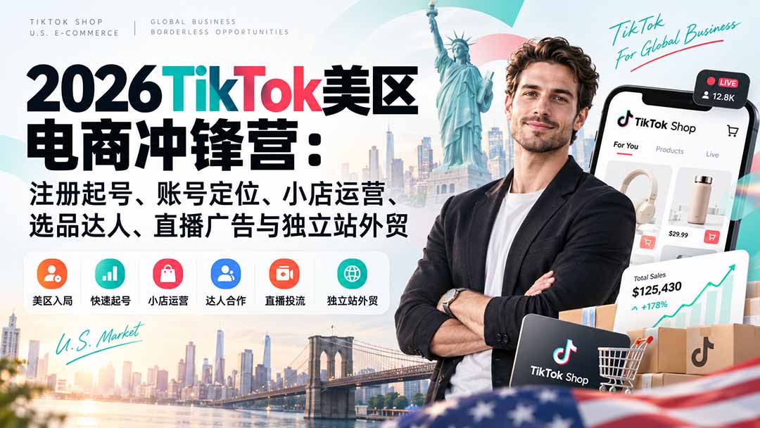 （20858期）2026TikTok美区电商冲锋营：注册起号、账号定位、小店运营、选品达人、直播广告与独立站外贸-网创吧