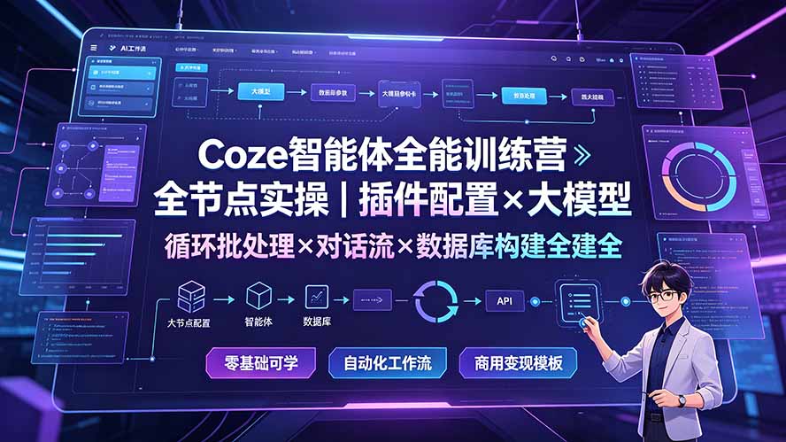 （19324期）Coze智能体全能训练营：全节点实操｜插件配置×大模型×循环批处理×对话流×数据库构建全教学网创吧-网创项目资源站-副业项目-创业项目-搞钱项目网创吧