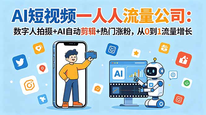 (18864期)AI短视频一人流量公司:数字人拍摄+AI自动剪辑+热门涨粉,从0到1流量增长网创吧-网创项目资源站-副业项目-创业项目-搞钱项目网创吧