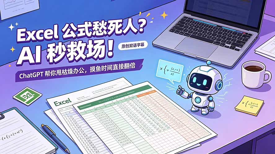 （19487期）Excel 公式愁死人？AI 秒救场！ChatGPT 帮你甩枯燥办公，摸鱼时间直接翻倍【原创双语字幕】网创吧-网创项目资源站-副业项目-创业项目-搞钱项目网创吧
