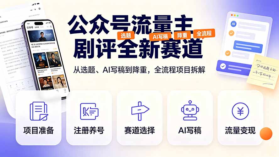 (19348期)公众号流量主剧评全新赛道,从选题、AI写稿到降重,全流程项目拆解网创库-网创项目资源站-副业项目-创业项目-搞钱项目网创吧