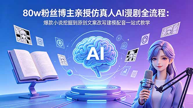 (18581期)80w粉丝博主亲授仿真人AI漫剧全流程:爆款小说挖掘到原创文案改写建模配音一站式教学