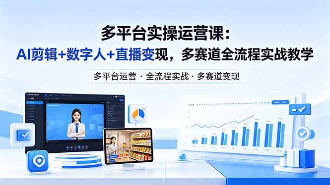 （18257期）某团队多平台实操运营课-更新26年4月29：AI剪辑+数字人+直播变现，多赛道全流程实战教学网创库-网创项目资源站-副业项目-创业项目-搞钱项目网创吧