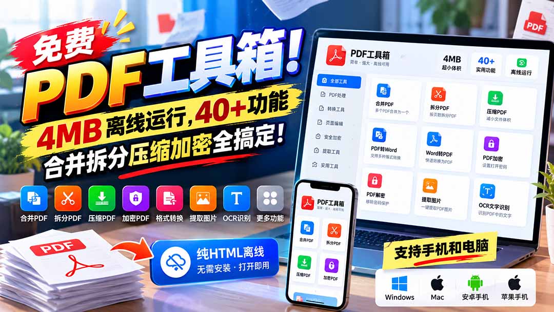 （21197期）免费PDF工具箱！4MB离线运行，40+功能，合并拆分压缩加密全搞定！-网创项目资源站-副业项目_创业项目_搞钱项目_网创项目资源平台