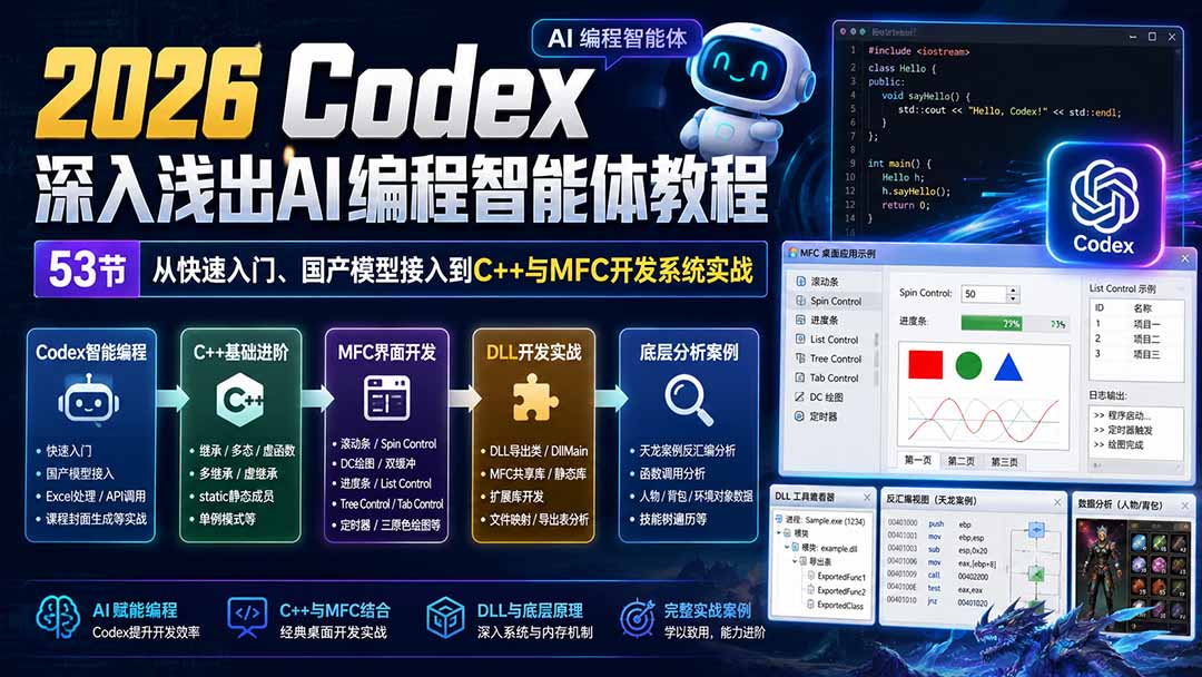 （20221期）2026 Codex深入浅出AI编程智能体教程：53节从快速入门、国产模型接入到C++与MFC开发系统实战网创吧-网创项目资源站-副业项目-创业项目-搞钱项目网创吧
