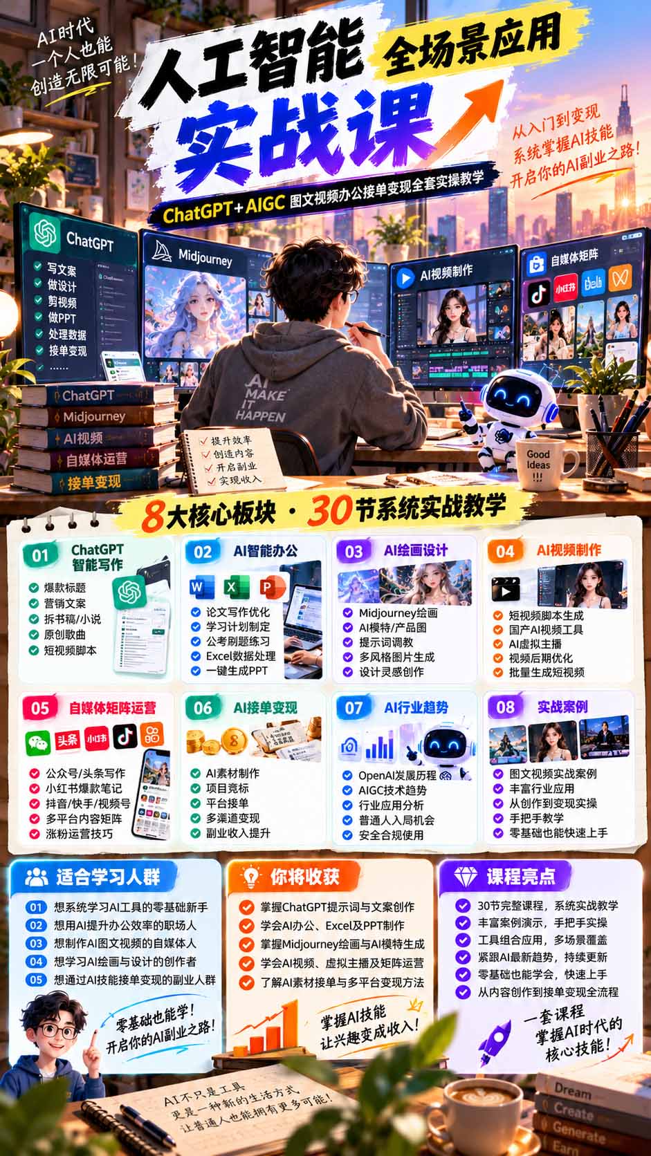 （21029期）一个人掌握AI写作设计剪辑全套技能：从ChatGPT办公、AI绘画到虚拟主播、自媒体运营及接单变现