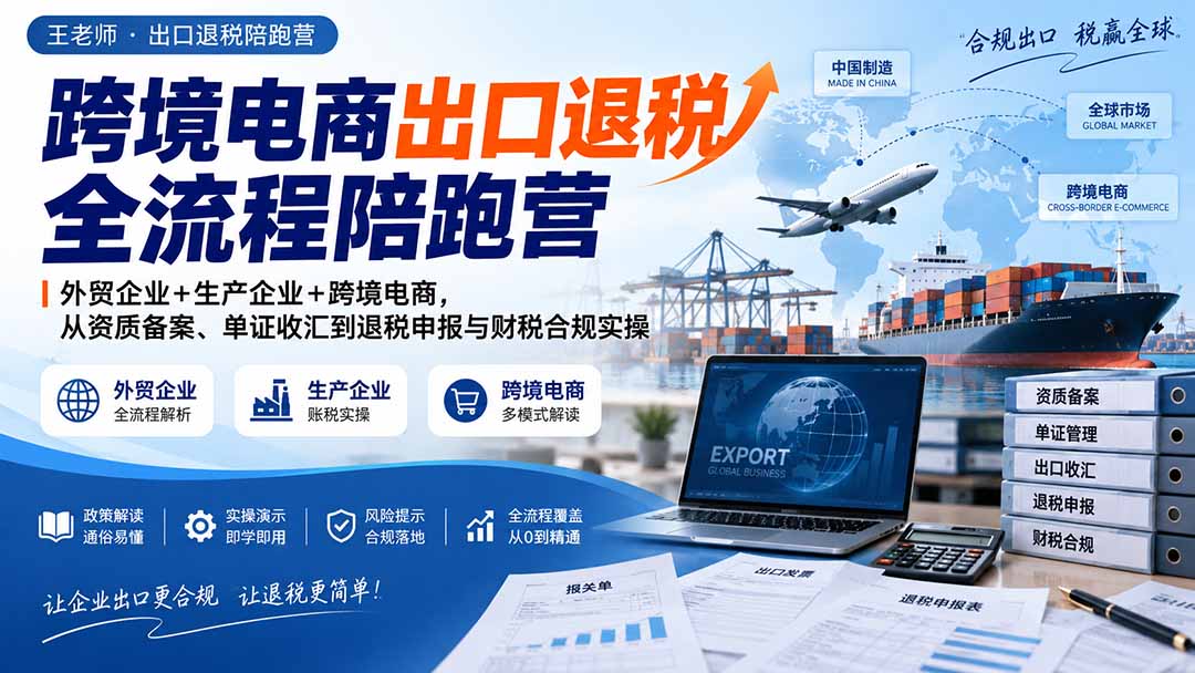 (20513期)跨境电商出口退税全流程陪跑营|外贸企业+生产企业+跨境电商,从资质备案、单证收汇到退税申报与财税合规实操网创吧-网创项目资源站-副业项目-创业项目-搞钱项目网创吧