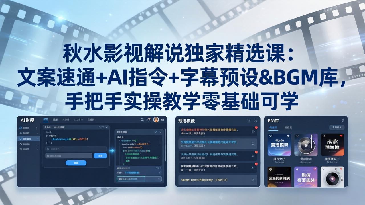 (18080期)秋水影视解说独家精选课:文案速通+AI指令+字幕预设+BGM库,手把手实操教学零基础可学