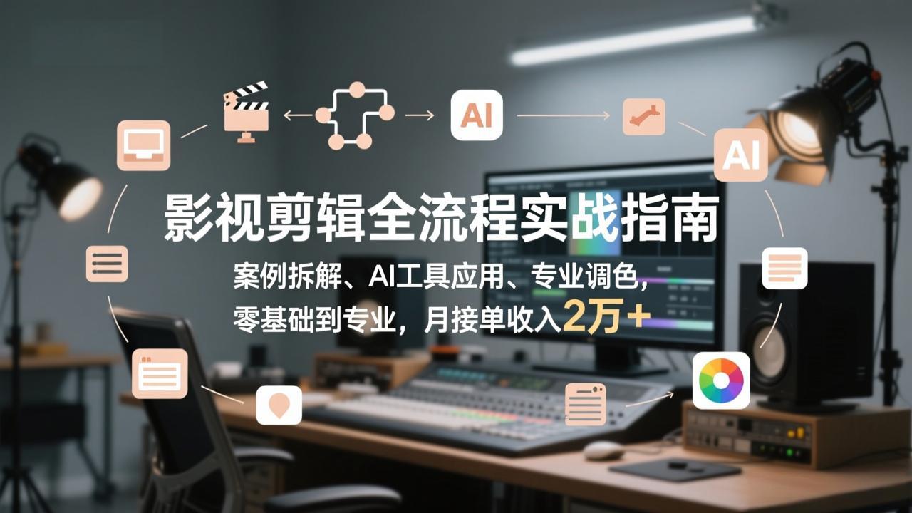 (17338期)影视剪辑全流程实战指南,案例拆解、AI工具应用、专业调色,零基础到专业,月接单收入2万+