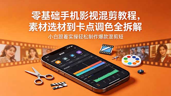 (18750期)零基础手机影视混剪教程,素材选材到卡点调色全拆解,小白跟着实操轻松制作爆款混剪短片