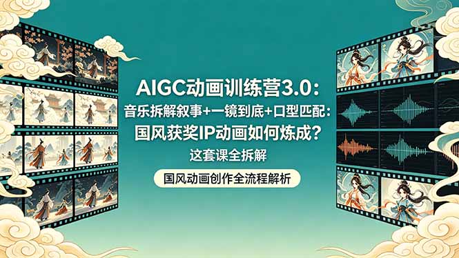 (18244期)AIGC动画训练营3.0:音乐拆解叙事+一镜到底+口型匹配:国风获奖IP动画如何炼成?这套课全拆解