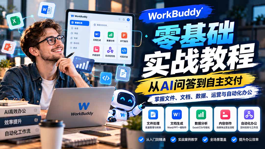 (20827期)WorkBuddy零基础实战教程:从AI问答到自主交付,掌握文件、文档、数据、运营与自动化办公网创库-网创项目资源站-副业项目-创业项目-搞钱项目网创吧
