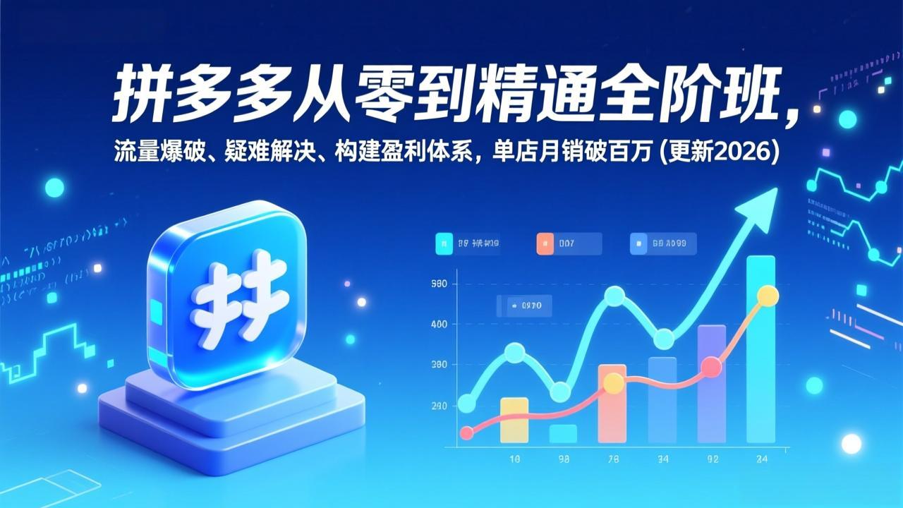 (17148期)拼多多从零到精通全阶班,流量爆破、疑难解决,构建盈利体系,单店月销破百万(更新2026)